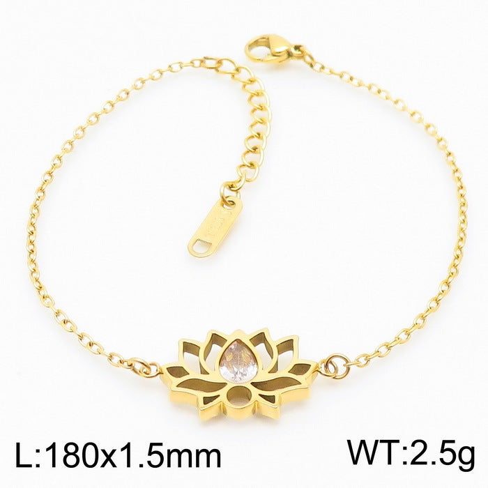 Minimalist Stainless Steel Zircon Lotus Jewellery Set