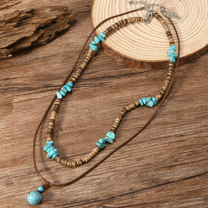 Coconut Shell & Turquoise Leather Necklace - Trendy Radar