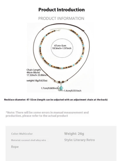 Coconut Shell & Turquoise Leather Necklace - Trendy Radar