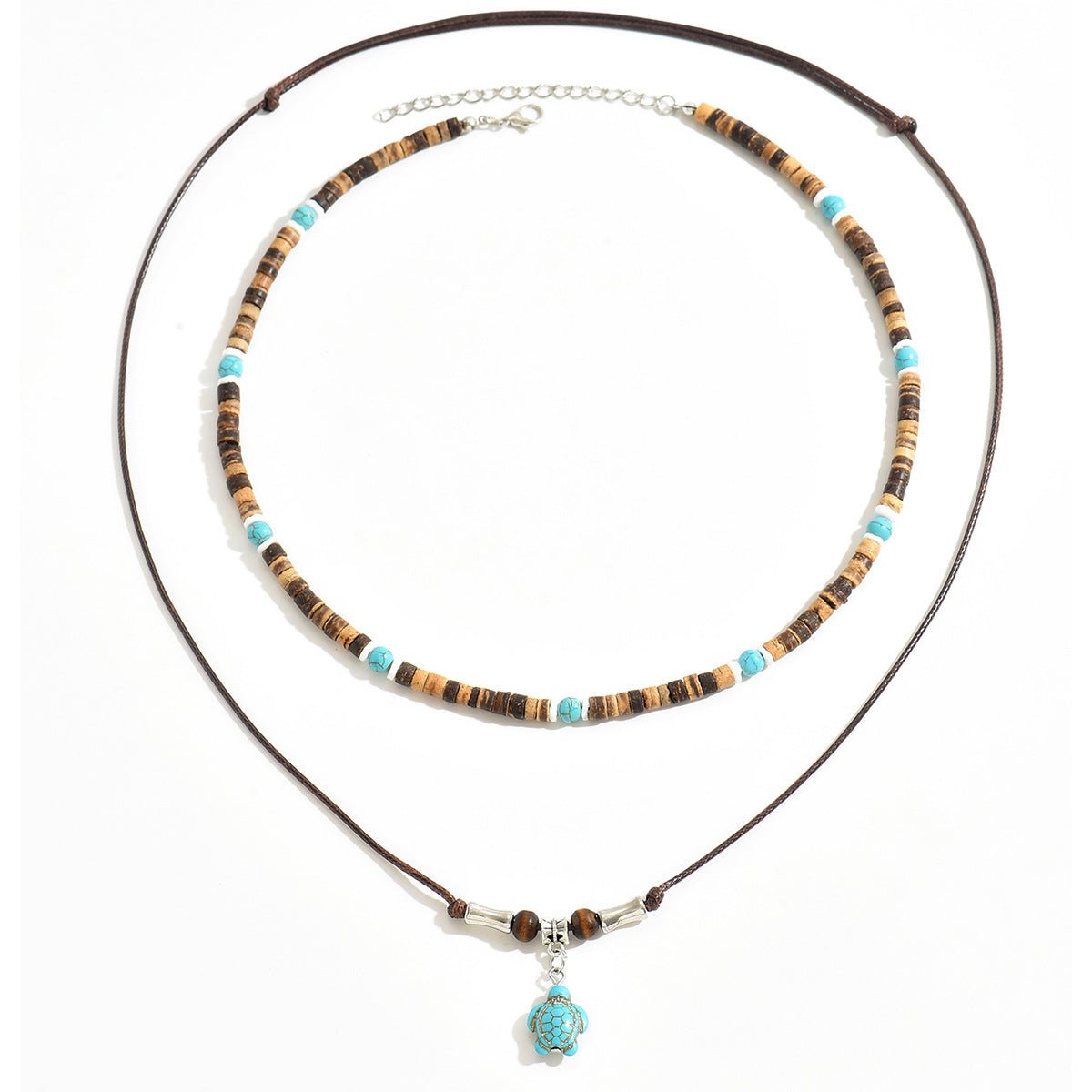 Coconut Shell & Turquoise Leather Necklace - Trendy Radar
