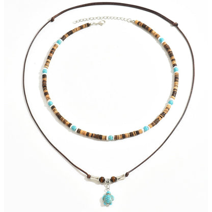 Coconut Shell & Turquoise Leather Necklace - Trendy Radar