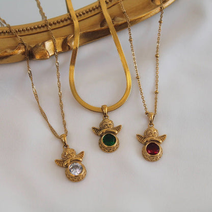 Coloured Gem Retention Guardian Angel Pendant Necklace - Trendy Radar