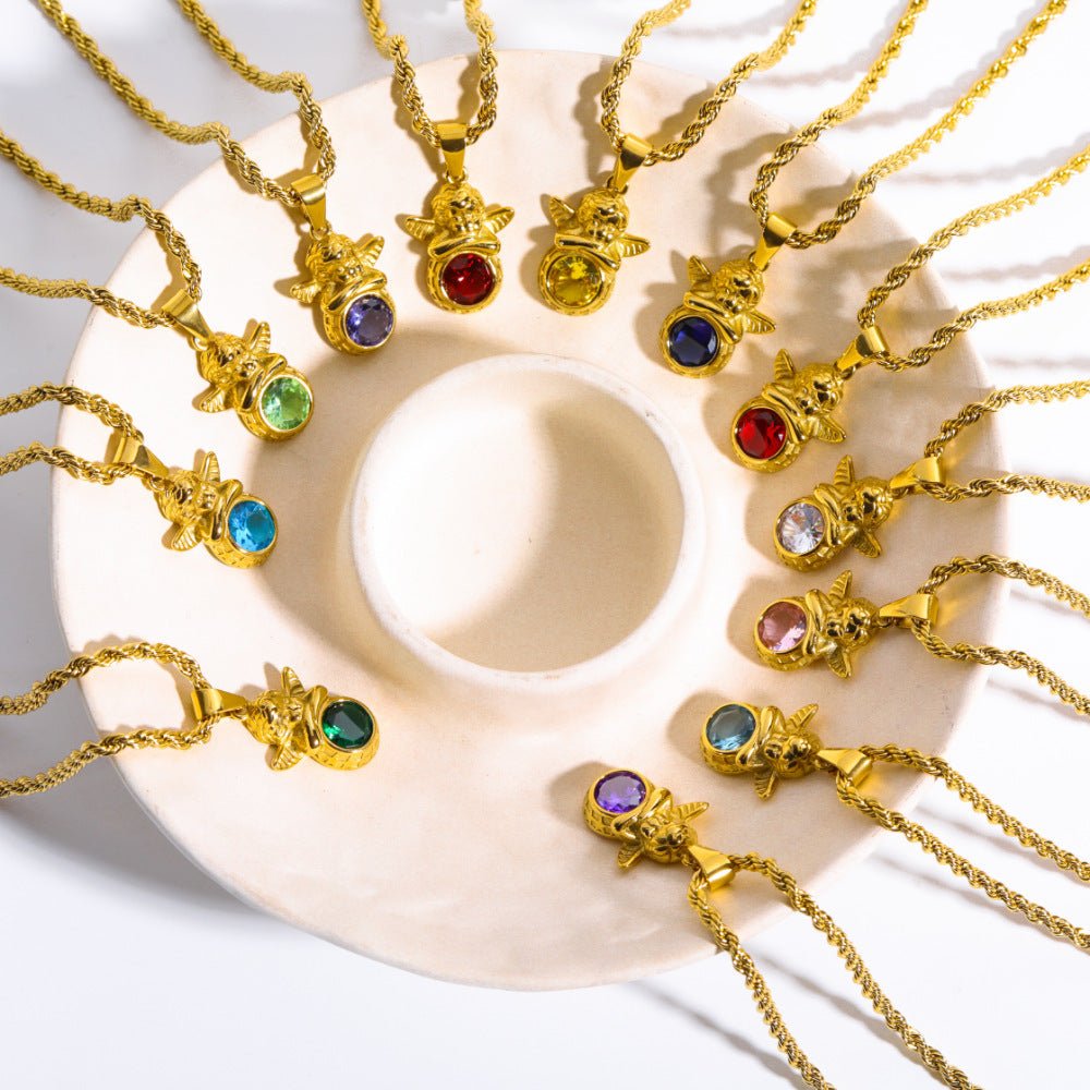Coloured Gem Retention Guardian Angel Pendant Necklace - Trendy Radar