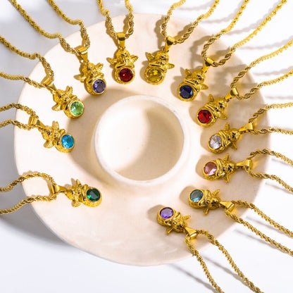 Coloured Gem Retention Guardian Angel Pendant Necklace - Trendy Radar