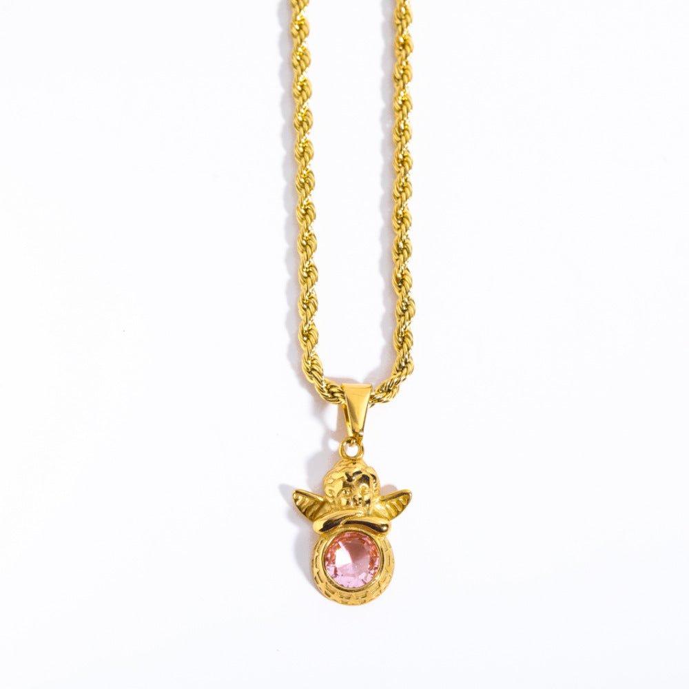 Coloured Gem Retention Guardian Angel Pendant Necklace - Trendy Radar