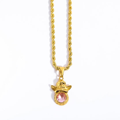 Coloured Gem Retention Guardian Angel Pendant Necklace - Trendy Radar
