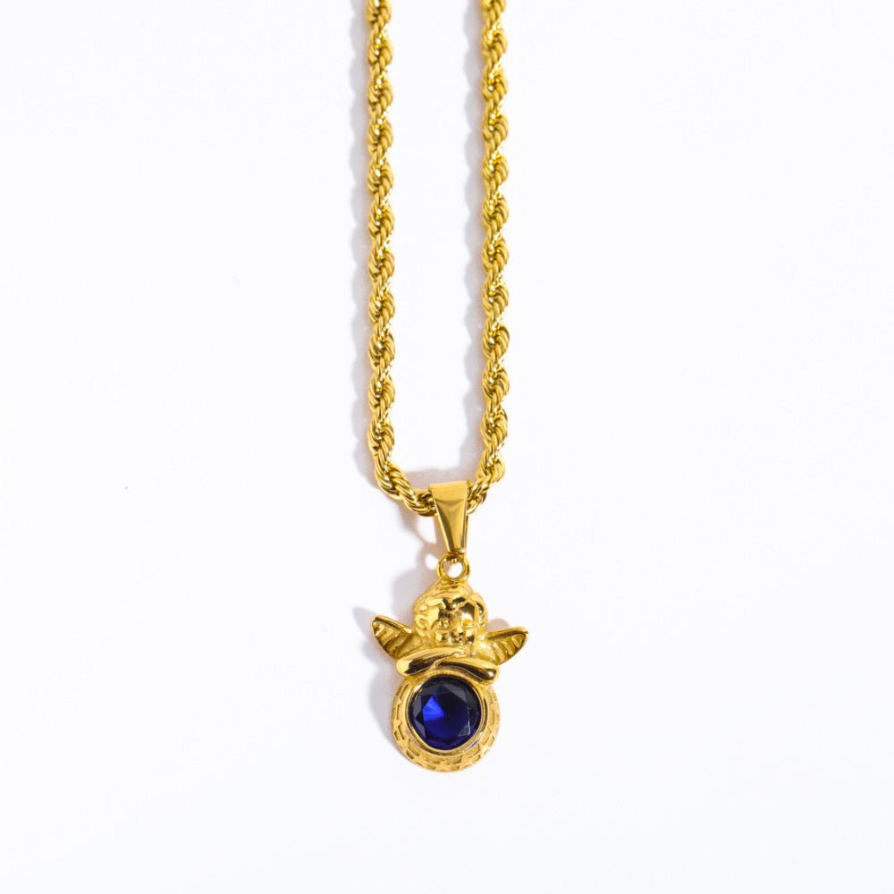 Coloured Gem Retention Guardian Angel Pendant Necklace - Trendy Radar