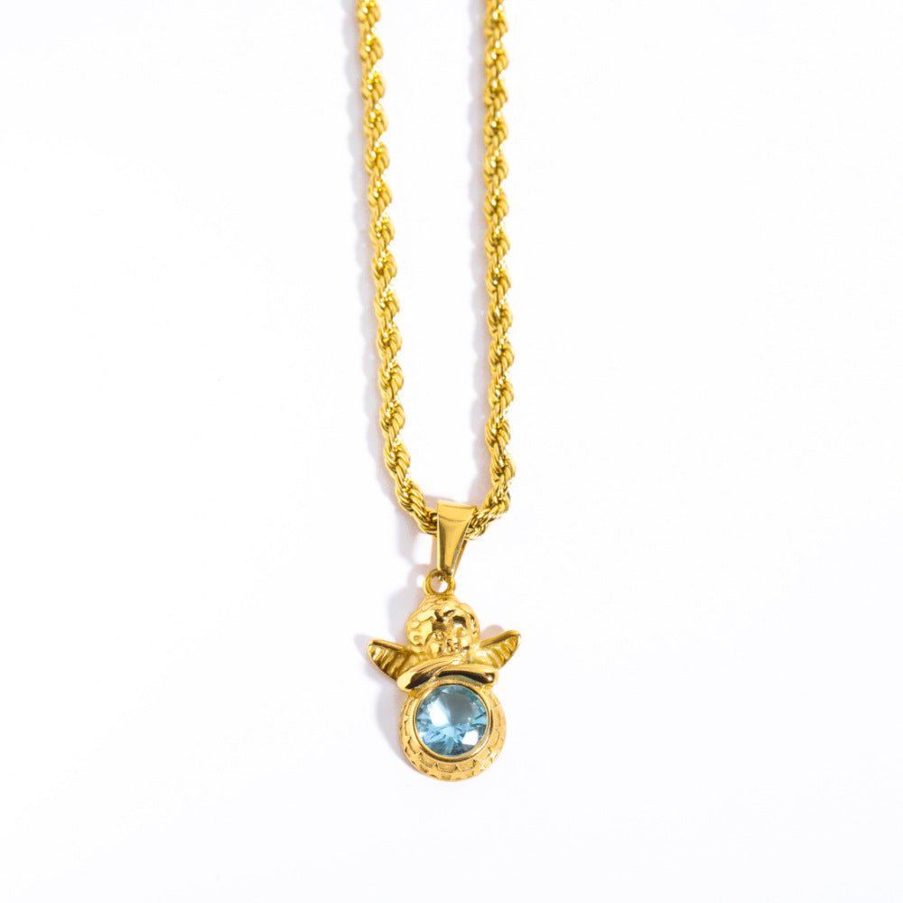 Coloured Gem Retention Guardian Angel Pendant Necklace - Trendy Radar