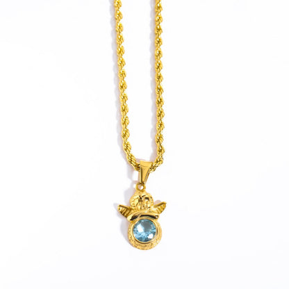 Coloured Gem Retention Guardian Angel Pendant Necklace - Trendy Radar