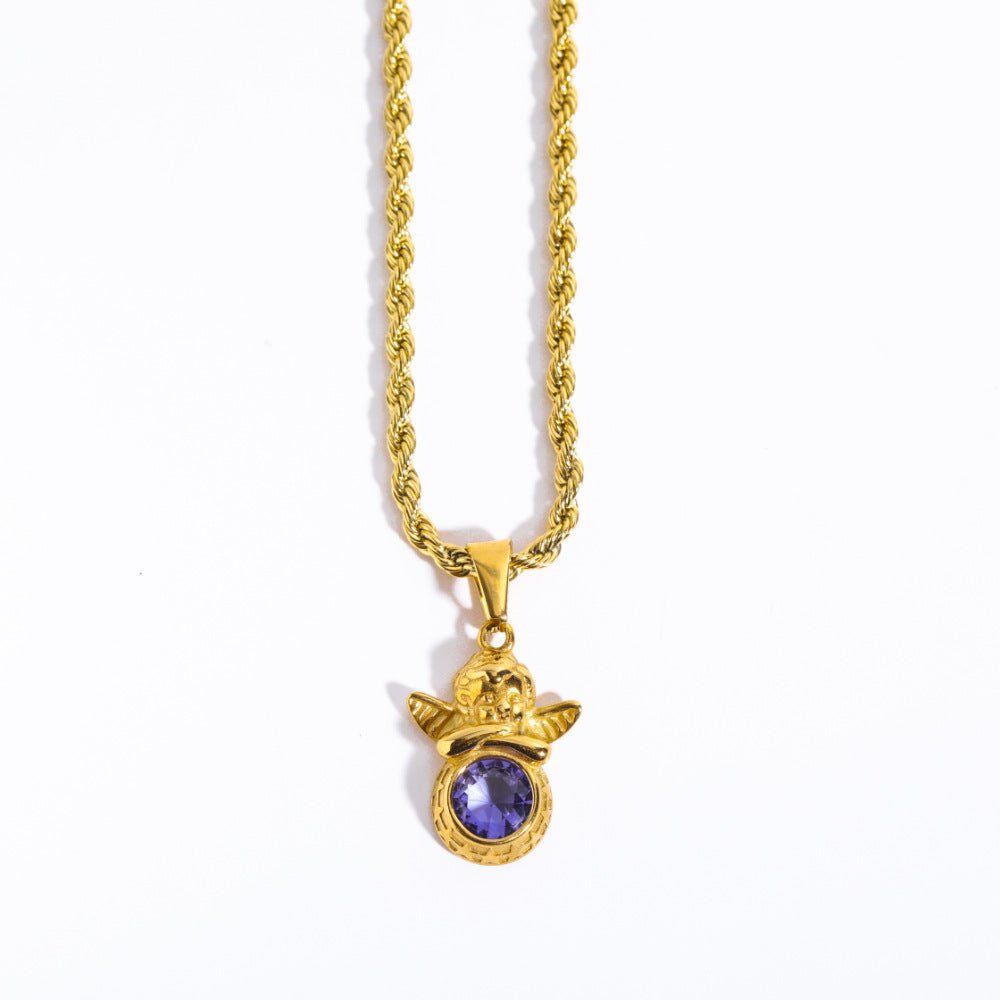 Coloured Gem Retention Guardian Angel Pendant Necklace - Trendy Radar