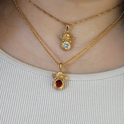 Coloured Gem Retention Guardian Angel Pendant Necklace - Trendy Radar