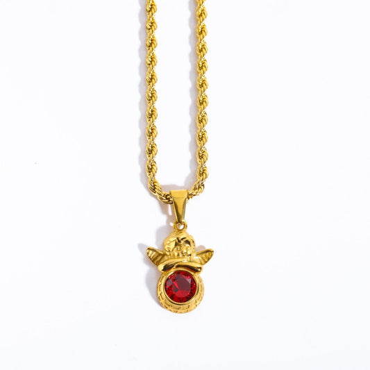 Coloured Gem Retention Guardian Angel Pendant Necklace - Trendy Radar