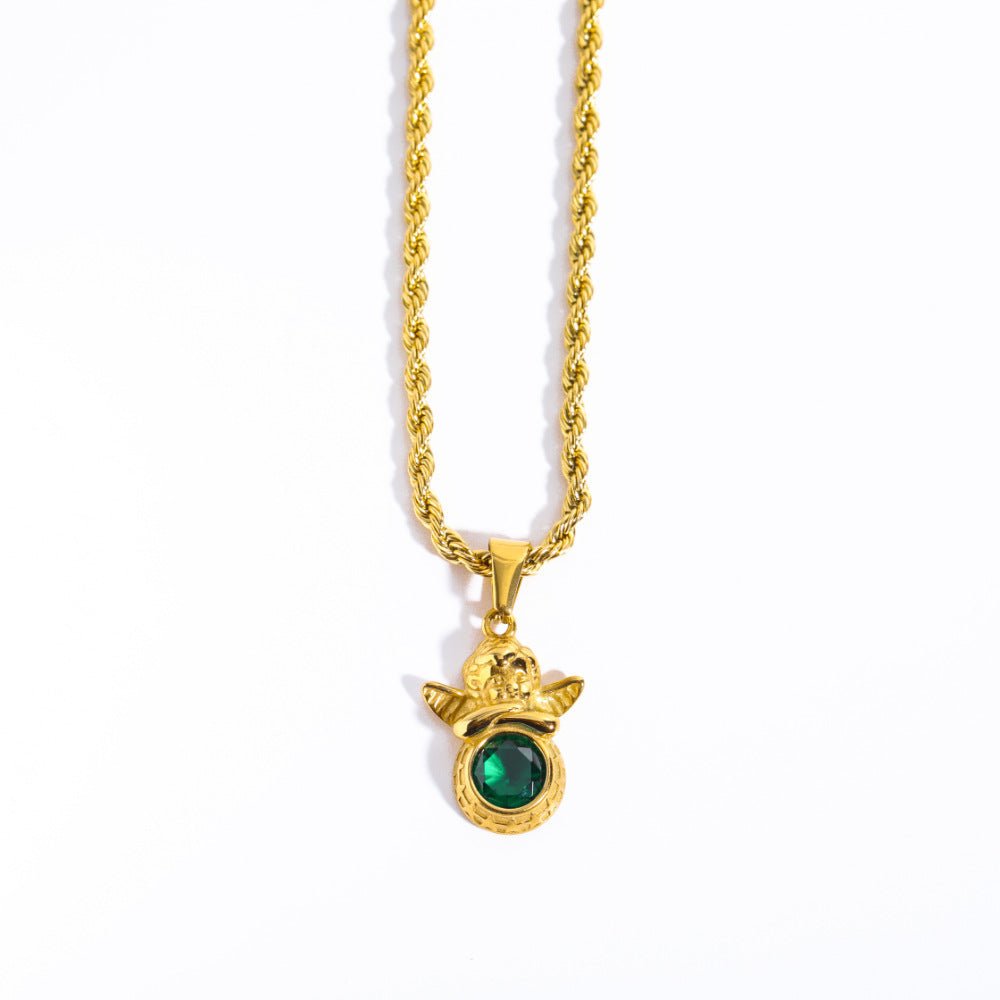 Coloured Gem Retention Guardian Angel Pendant Necklace - Trendy Radar