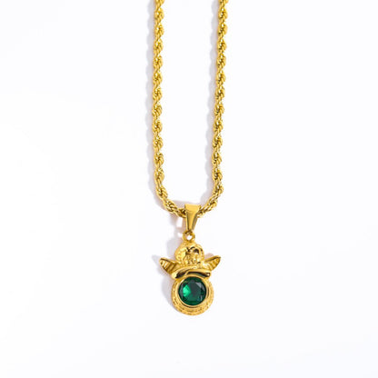 Coloured Gem Retention Guardian Angel Pendant Necklace - Trendy Radar