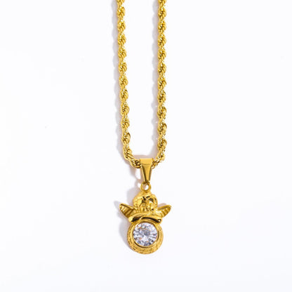 Coloured Gem Retention Guardian Angel Pendant Necklace - Trendy Radar