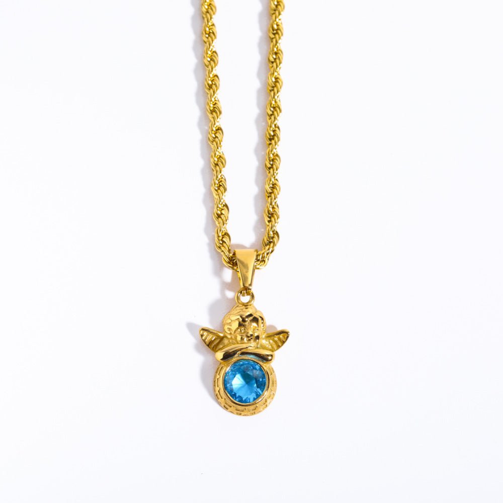 Coloured Gem Retention Guardian Angel Pendant Necklace - Trendy Radar