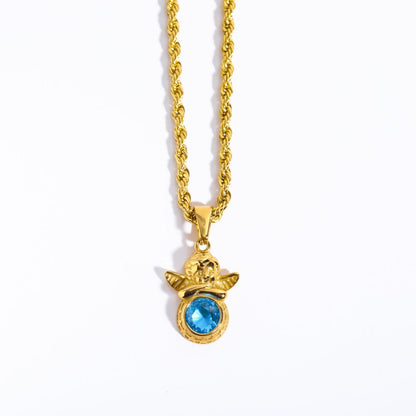 Coloured Gem Retention Guardian Angel Pendant Necklace - Trendy Radar