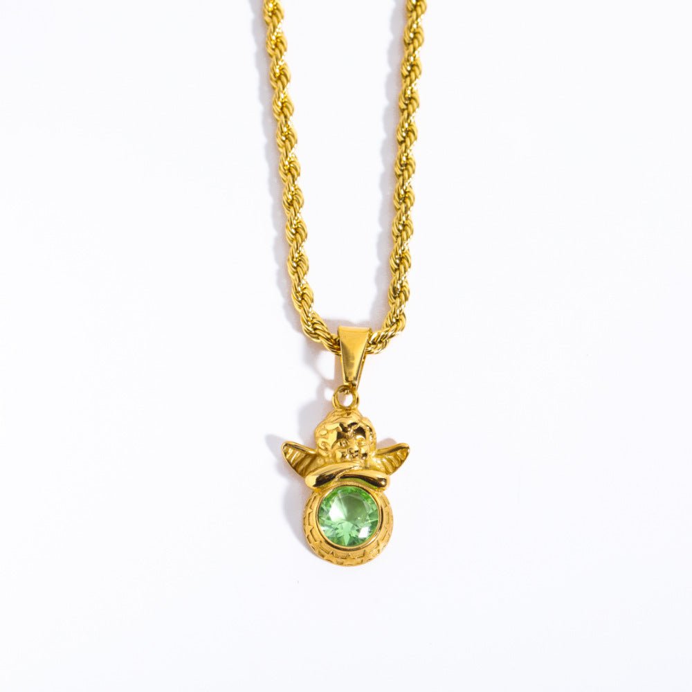 Coloured Gem Retention Guardian Angel Pendant Necklace - Trendy Radar