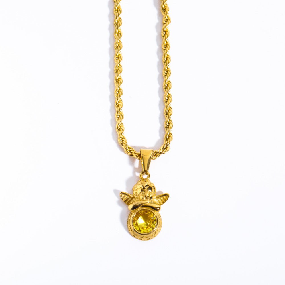 Coloured Gem Retention Guardian Angel Pendant Necklace - Trendy Radar