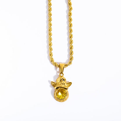 Coloured Gem Retention Guardian Angel Pendant Necklace - Trendy Radar