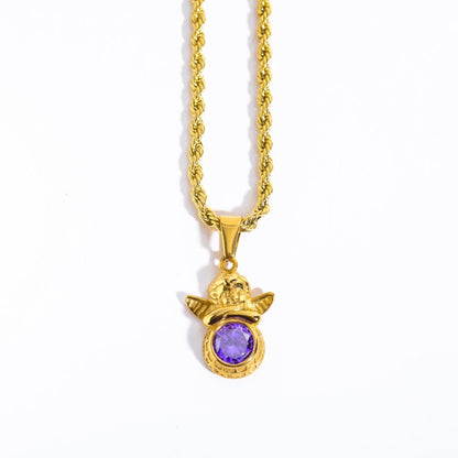 Coloured Gem Retention Guardian Angel Pendant Necklace - Trendy Radar