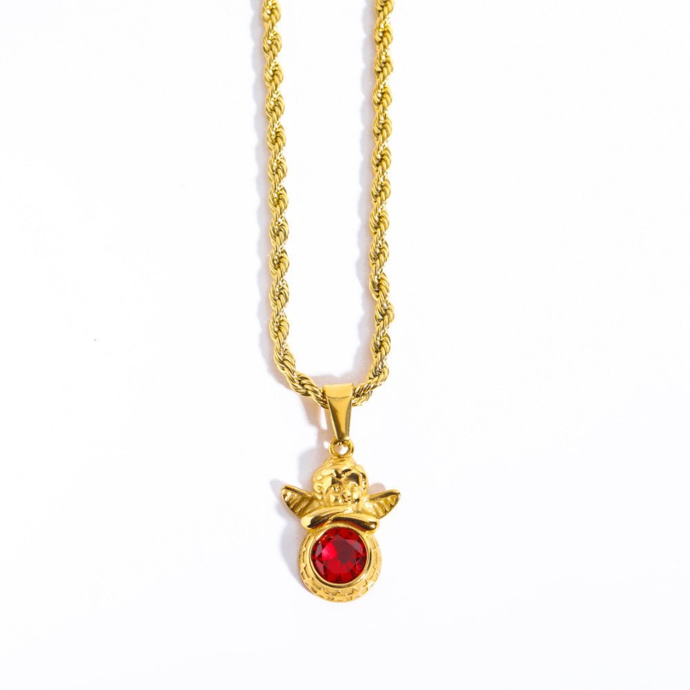 Coloured Gem Retention Guardian Angel Pendant Necklace - Trendy Radar