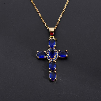 Copper Zircon Cross Pendant Necklace - Trendy Radar