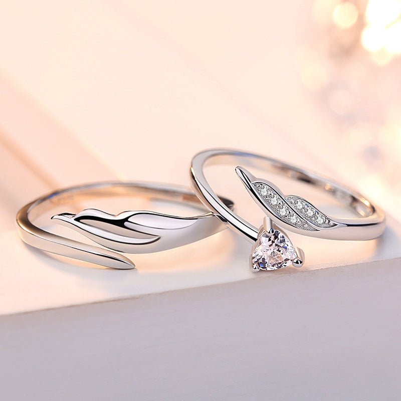 Cupid Angel Feather Couple Ring – S925 Sterling Silver - Trendy Radar