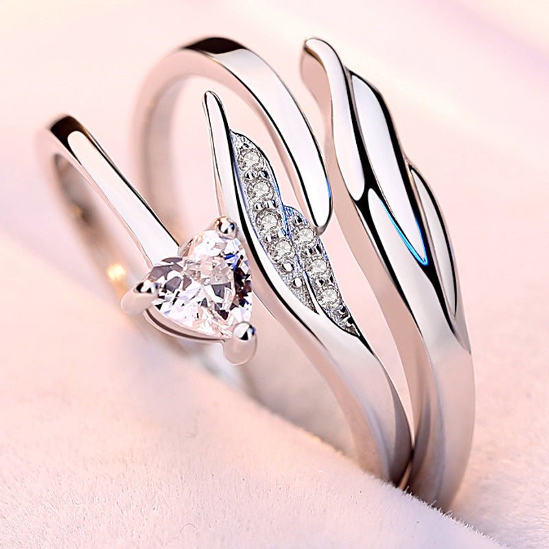 Cupid Angel Feather Couple Ring – S925 Sterling Silver - Trendy Radar