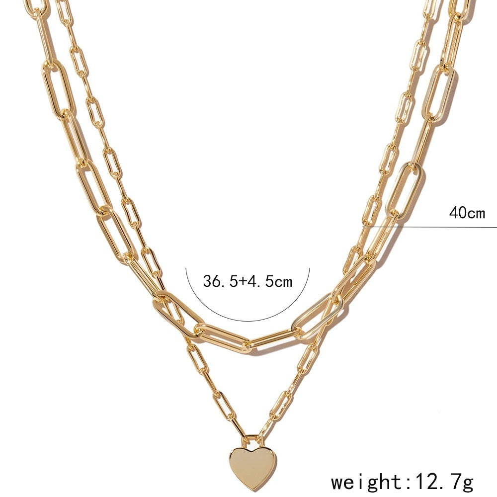 Minimalist Peach Heart Multi-Layer Necklace