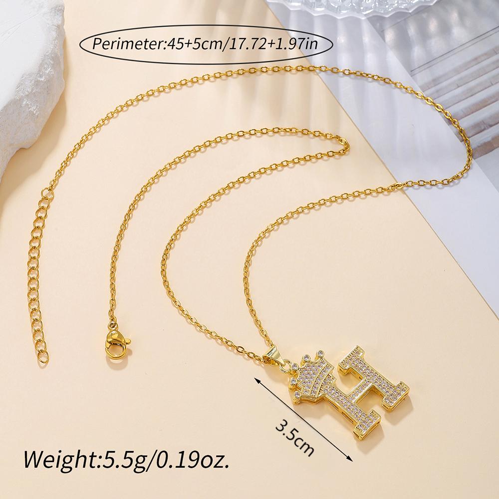 Gold Crown A-Z Pendant Necklace