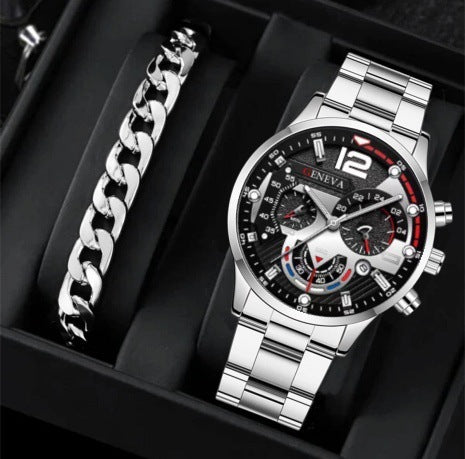 2Pcs Men’s Steel Strip Quartz Watch Set