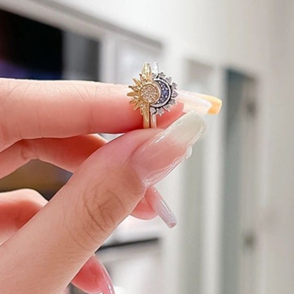 Moon and Sun Couple Adjustable Zircon Ring
