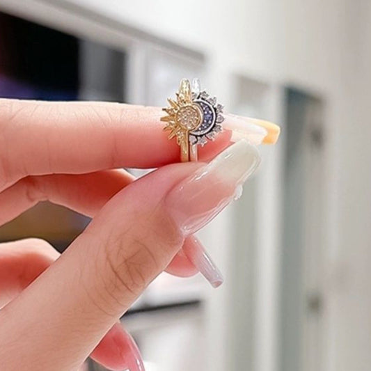 Moon and Sun Couple Adjustable Zircon Ring
