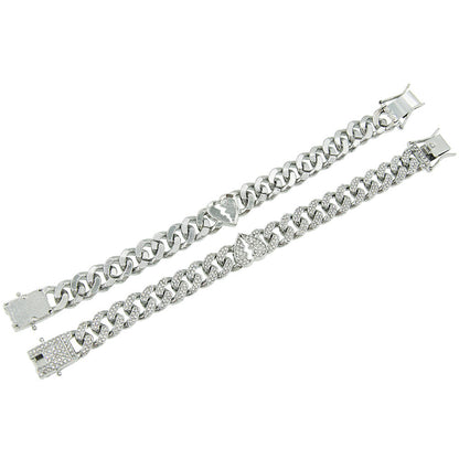 Diamond Broken Heart Cuban Link Chain Necklace & Bracelet