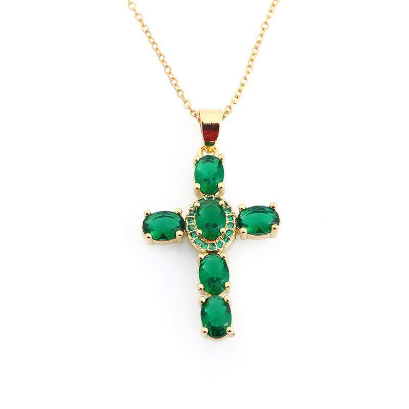 Copper Zircon Cross Pendant Necklace