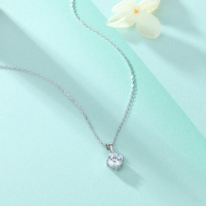 S925 Sterling Silver Necklace with Simple Zircon Pendant
