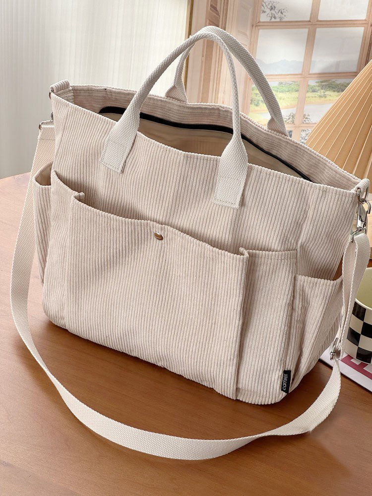 Thick Corduroy Shoulder Tote Bag