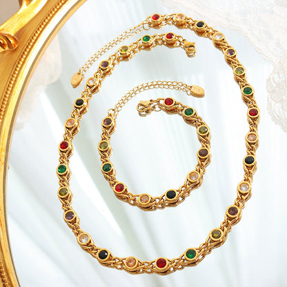Small Fish Eye Design Colorful Zircon Necklace & Bracelet