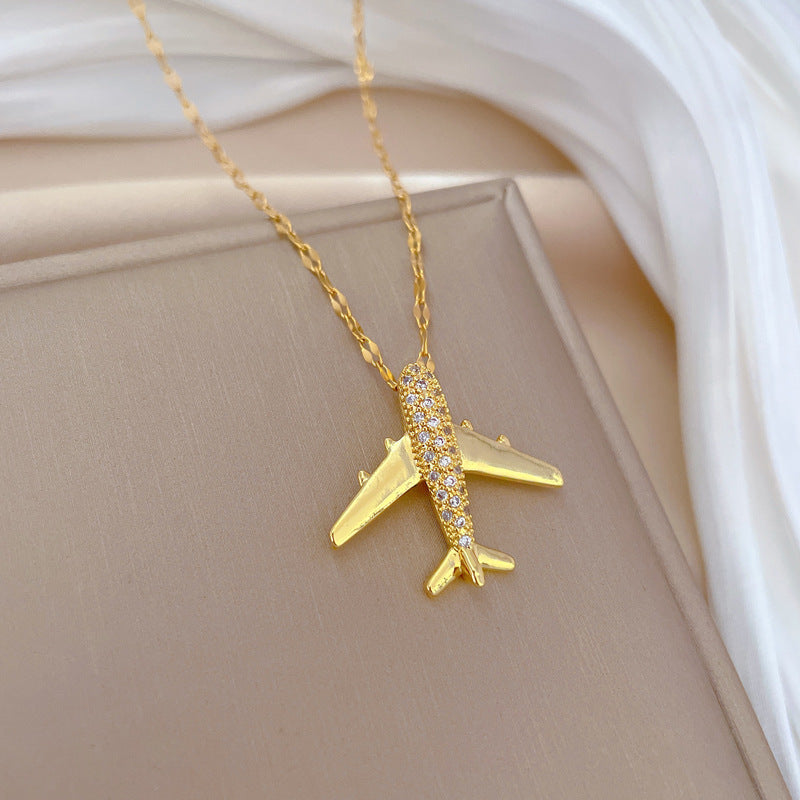 Airplane Full Zircon Gold Necklace