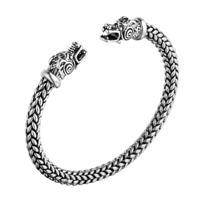 Asgard Crafted Grey Wolf Head Torc Bracelet