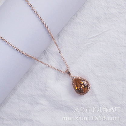 Water Drop Rose Gold Rhinestone Necklaces