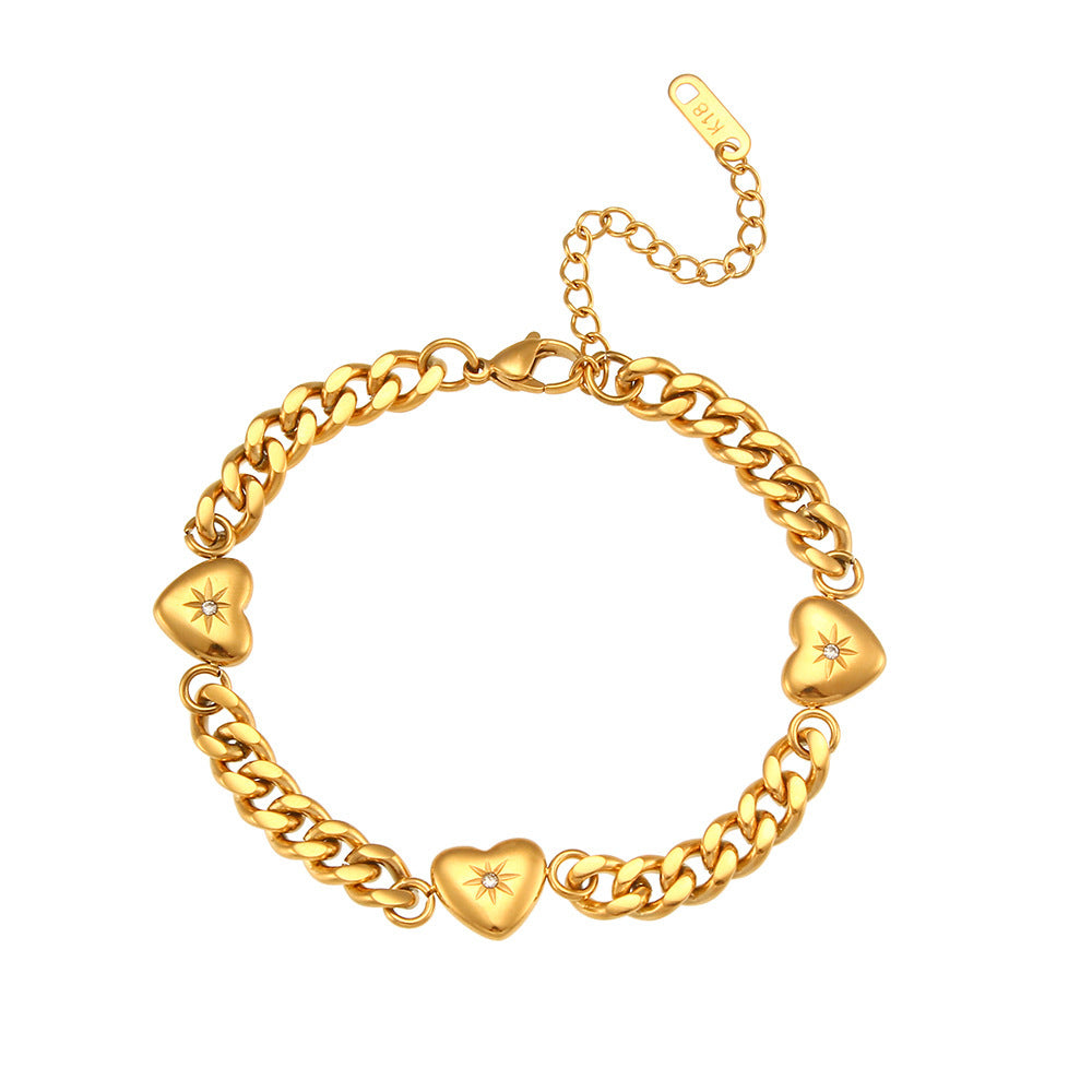 Retro Heart Cuban Link Necklace or Bracelet for Women