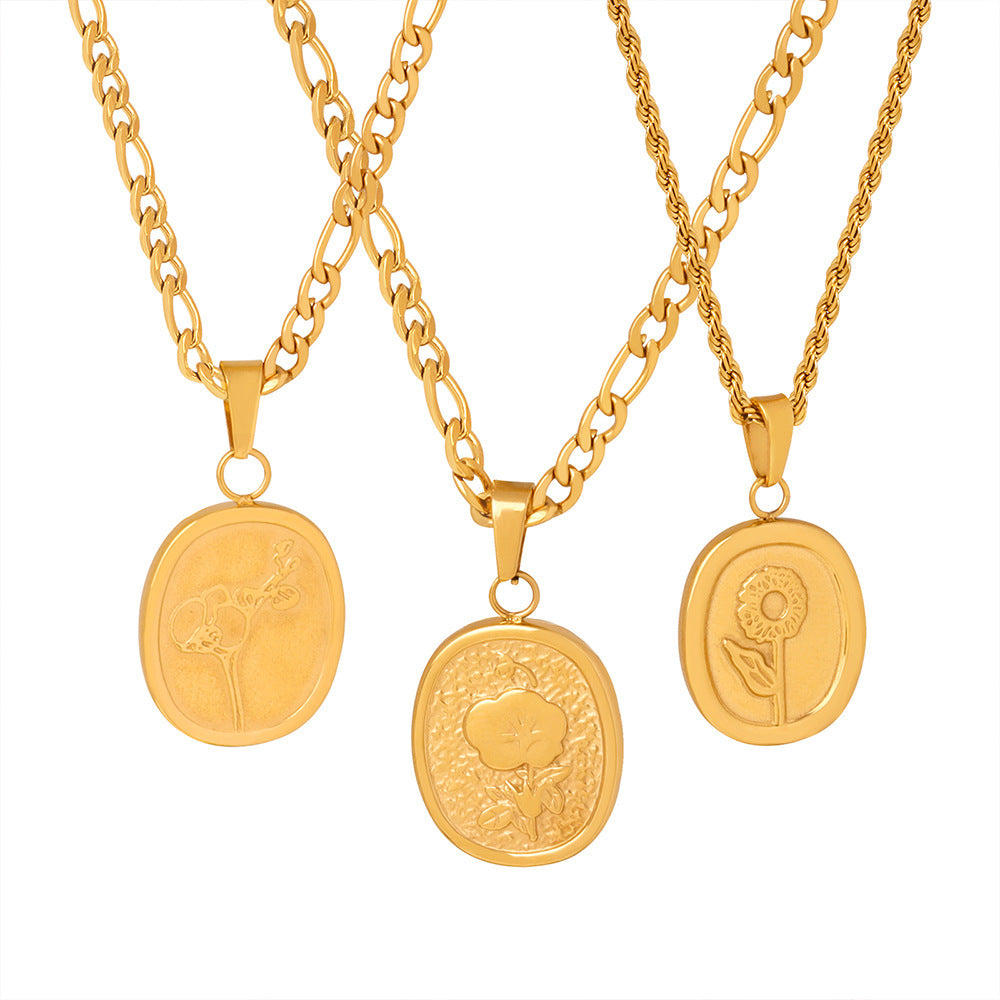 Titanium Steel Flower Pendant Necklace