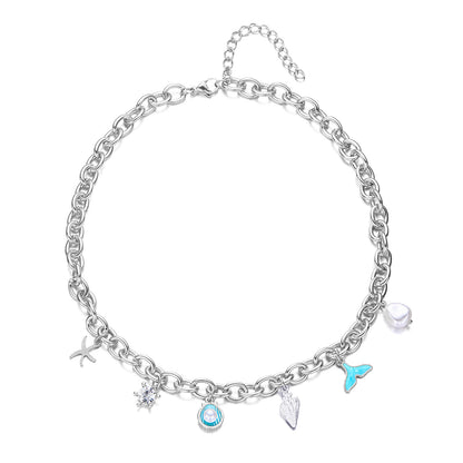 Starfish Pearl Shell Fishtail Multi-Pendant Necklace & Bracelet Set