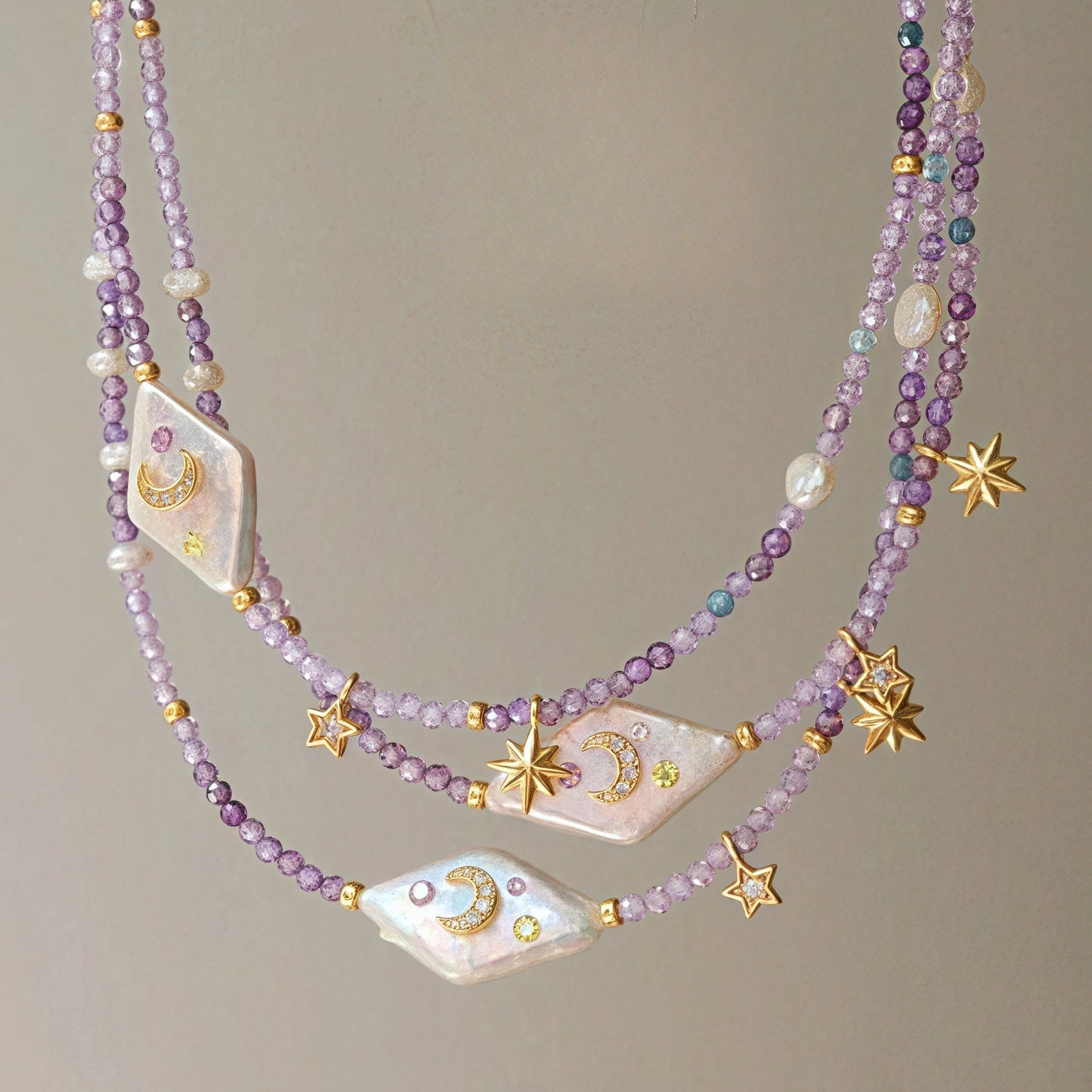 Purple Beaded Zircon Necklace for Women
