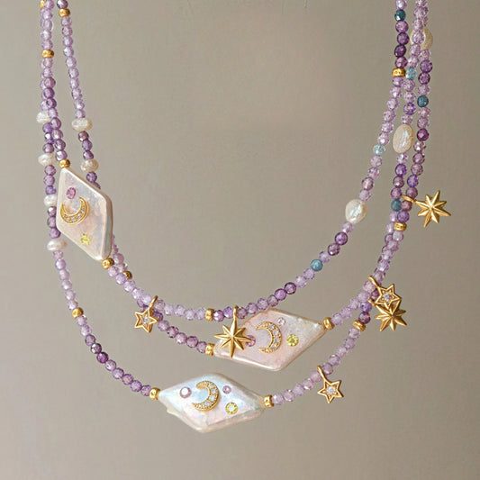 Purple Beaded Zircon Necklace for Women