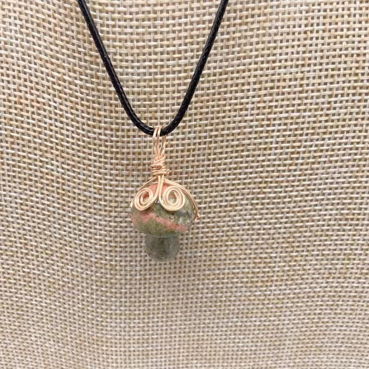 Winding Small Mushroom Natural Stone Necklaces