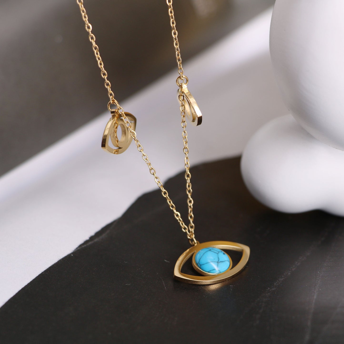 Gold Blue Turquoise Devil’s Eye Necklace