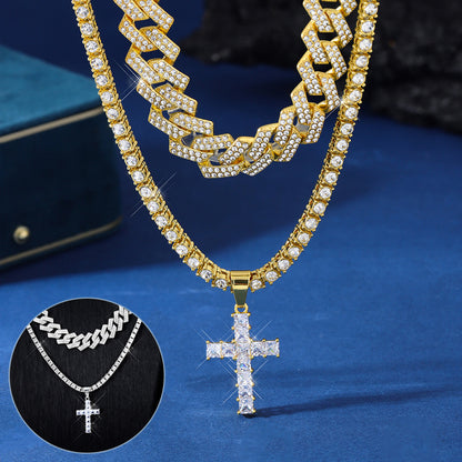 Cross Pendant Necklace with Cuban Link Chain